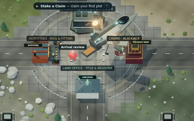 The dropship on the pad in the middle of town, ramp down, a colonist stepping off